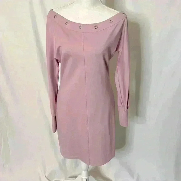 Bebe Pink off the Shoulder Body Con Style Business Casual Dress Size Medium - Picture 1 of 6